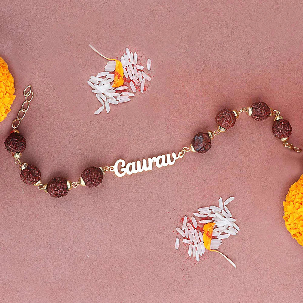 Personalized Rudraksh Chain Rakhi With Name