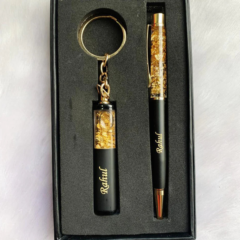 Gold Flake Pen and Keychain