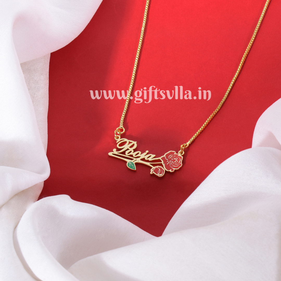Enamel name necklace with Rose - Main Image