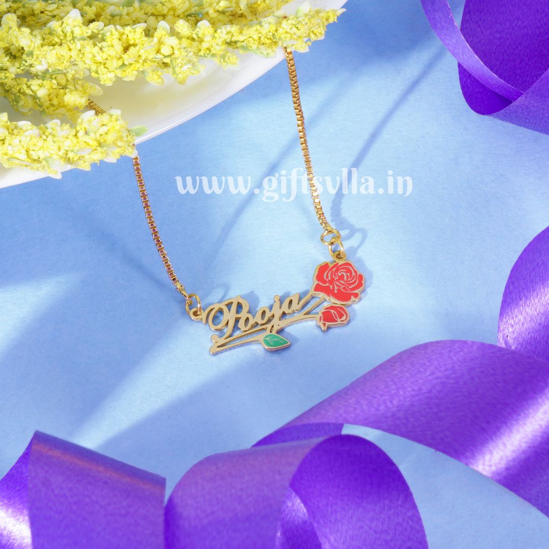 Enamel name necklace with Rose