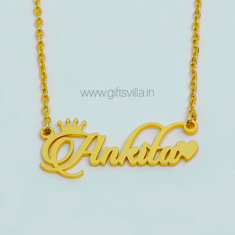 Crown Heart Name Necklace