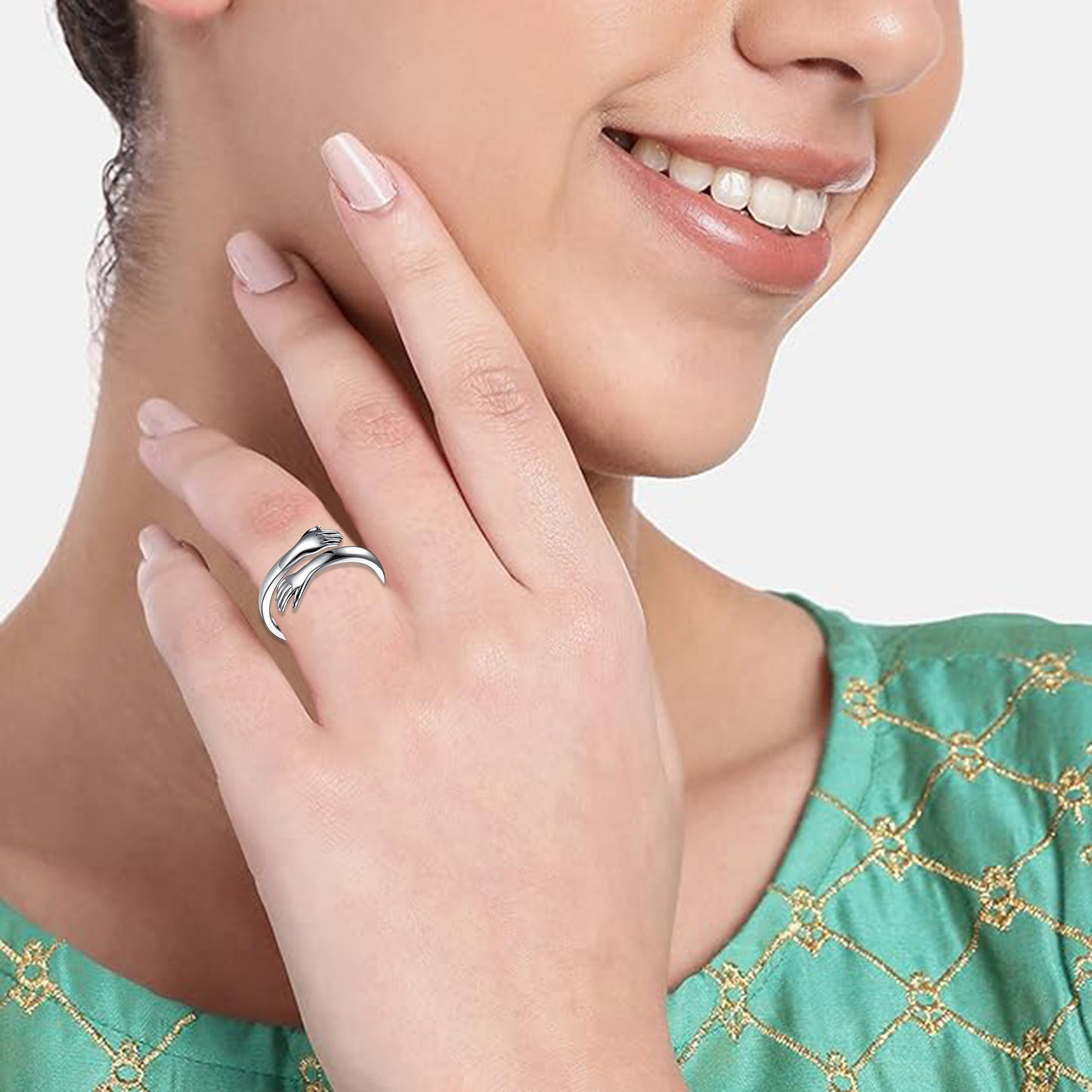 Stylish Silver Love Hug Ring