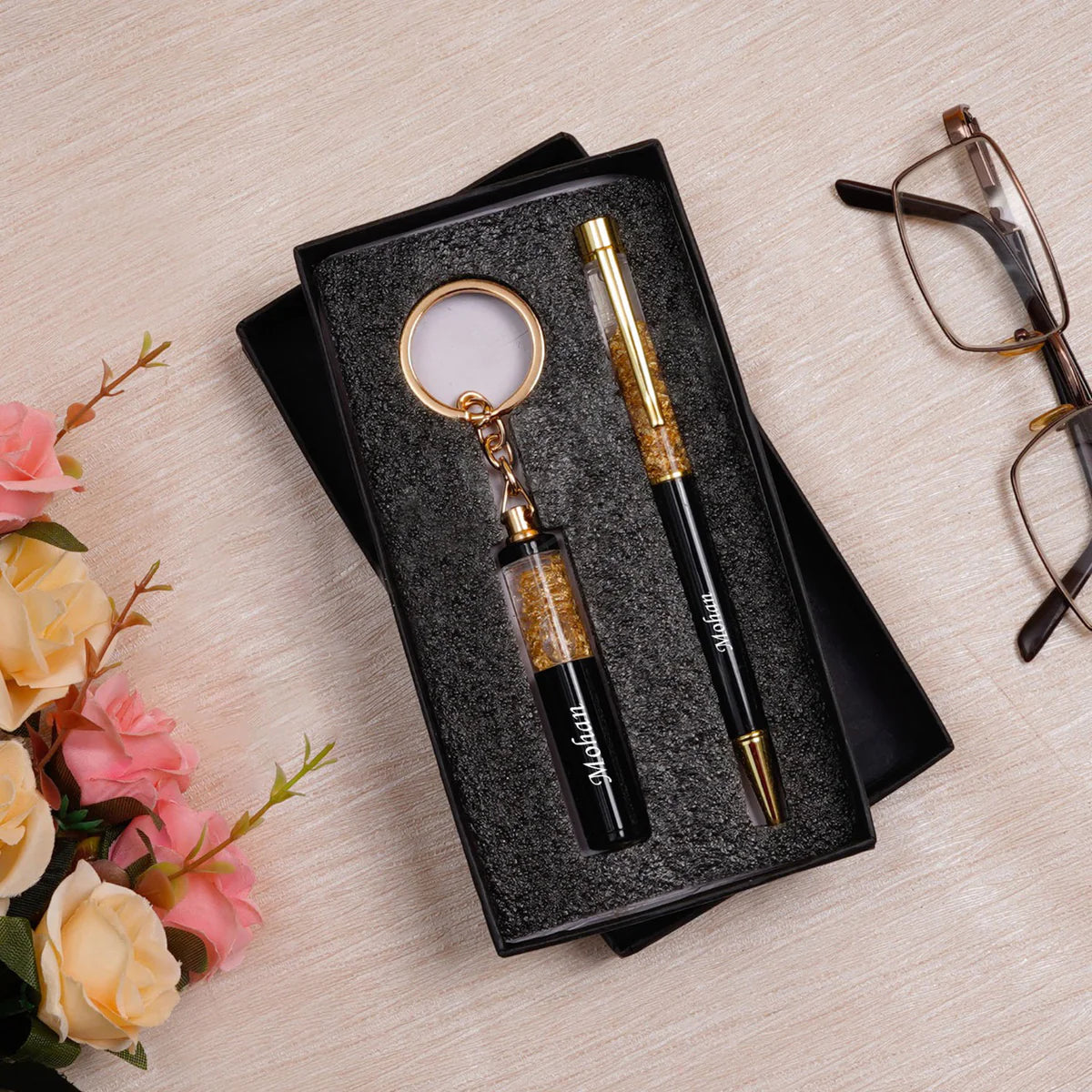 Gold Flake Pen and Keychain