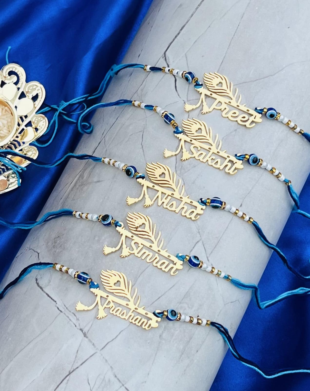 Personalized Morpankh Evileye Name Rakhi