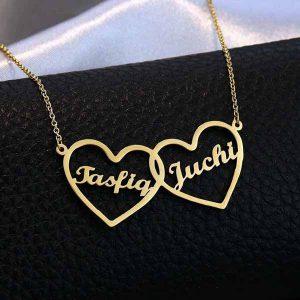 Double Heart Name Necklace