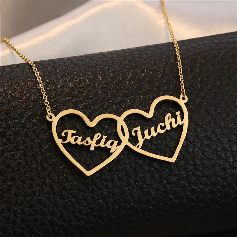 Double Heart Name Necklace