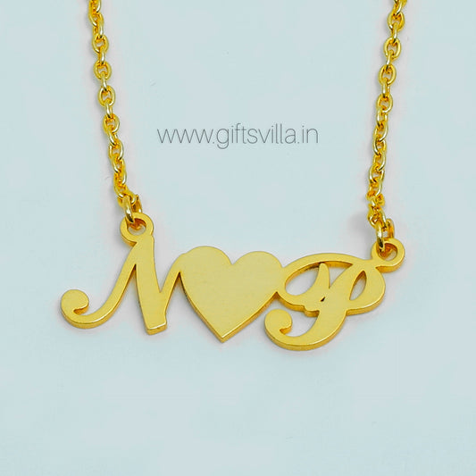 Initial Middle Heart Name Necklace