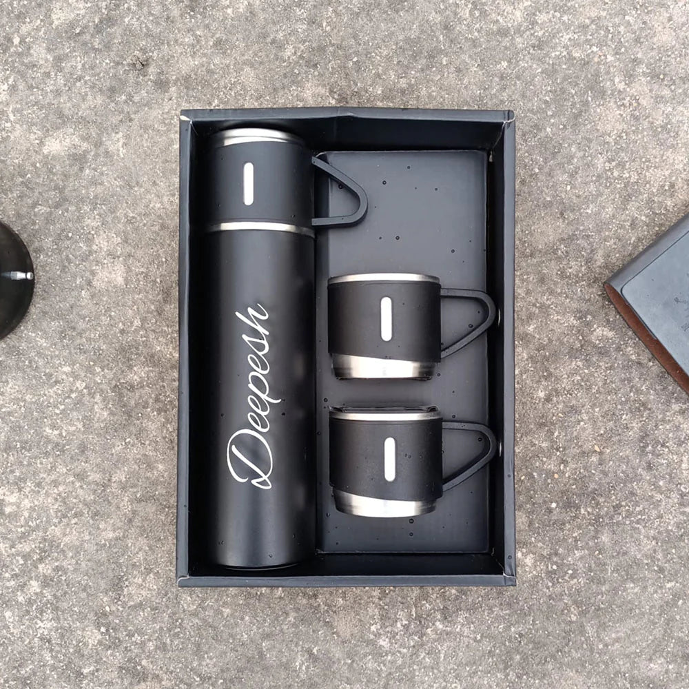 Personalized Vacuum Insulated Flask Gift Set With 2 Cups