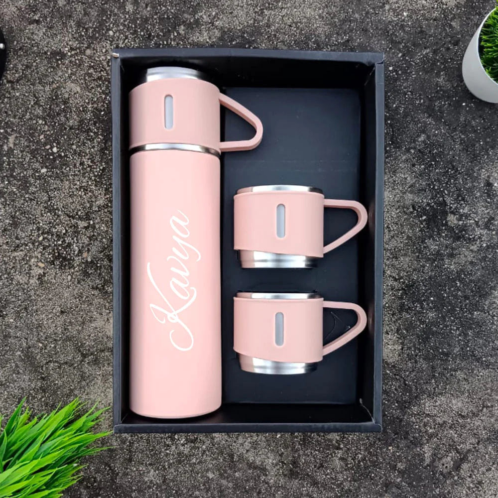 Personalized Vacuum Insulated Flask Gift Set With 2 Cups