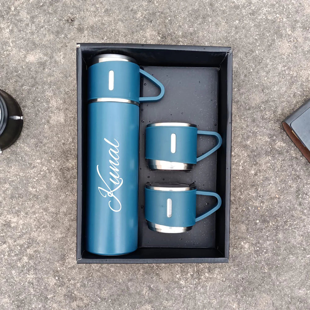 Personalized Vacuum Insulated Flask Gift Set With 2 Cups