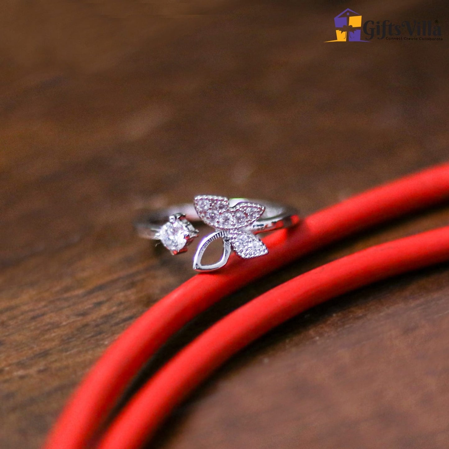 Butterfly with Stone Sterling Silver Ring