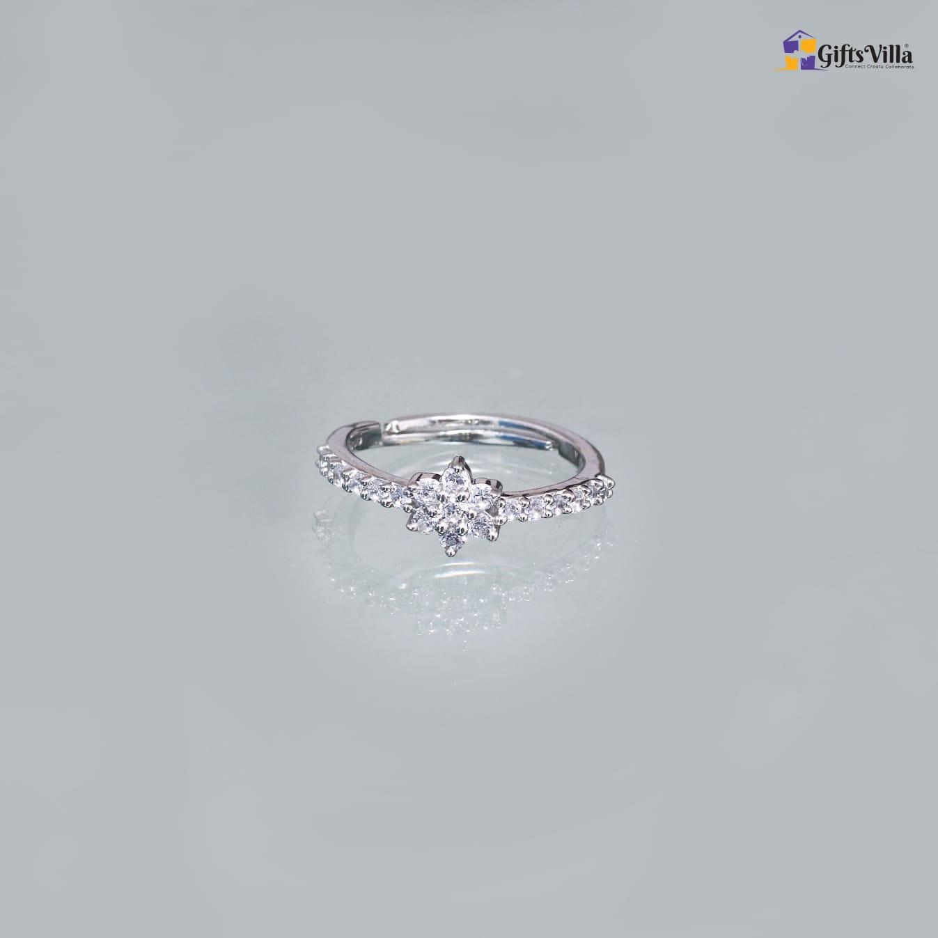 Diamond Flower Sterling Silver Ring