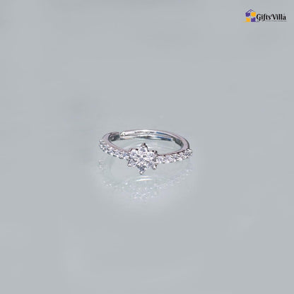 Diamond Flower Sterling Silver Ring
