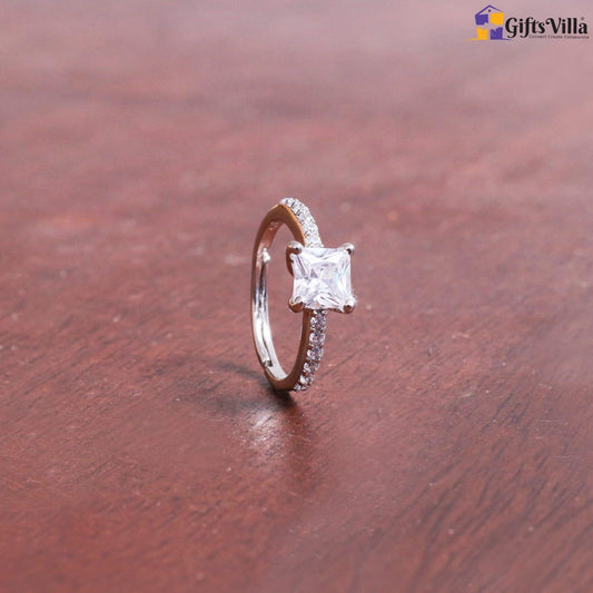 Square Diamond Sterling Silver Ring