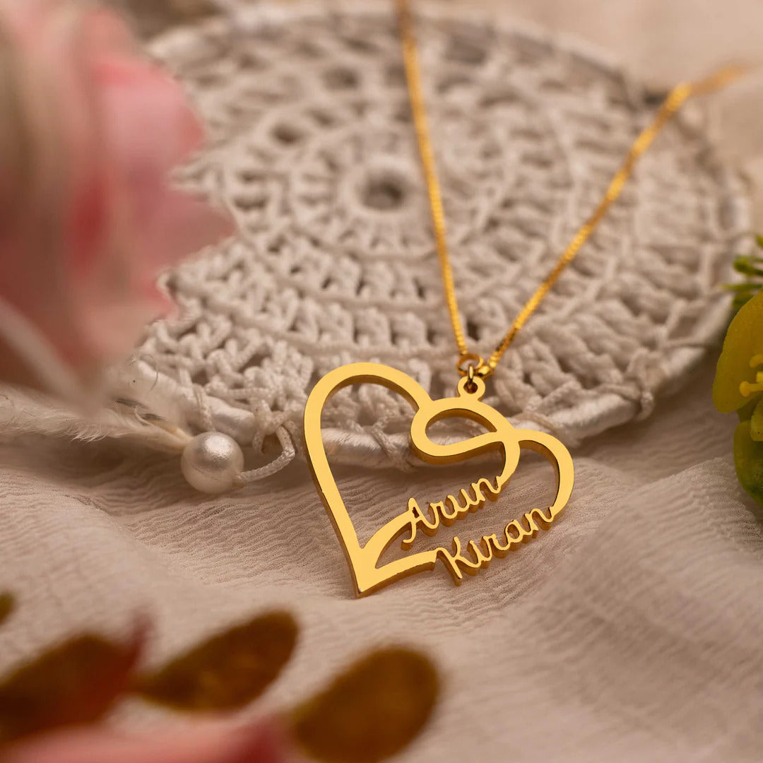 Single Heart Two Name Necklace