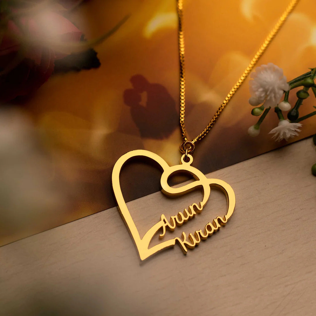 Single Heart Two Name Necklace