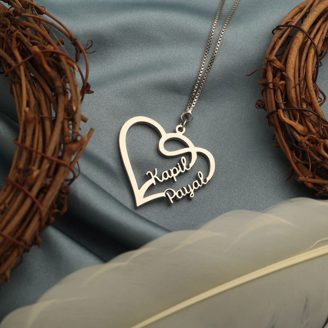 Single Heart Two Name Necklace