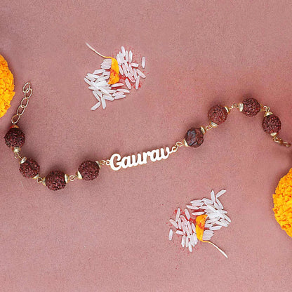 Personalized Rudraksh Chain Rakhi With Name