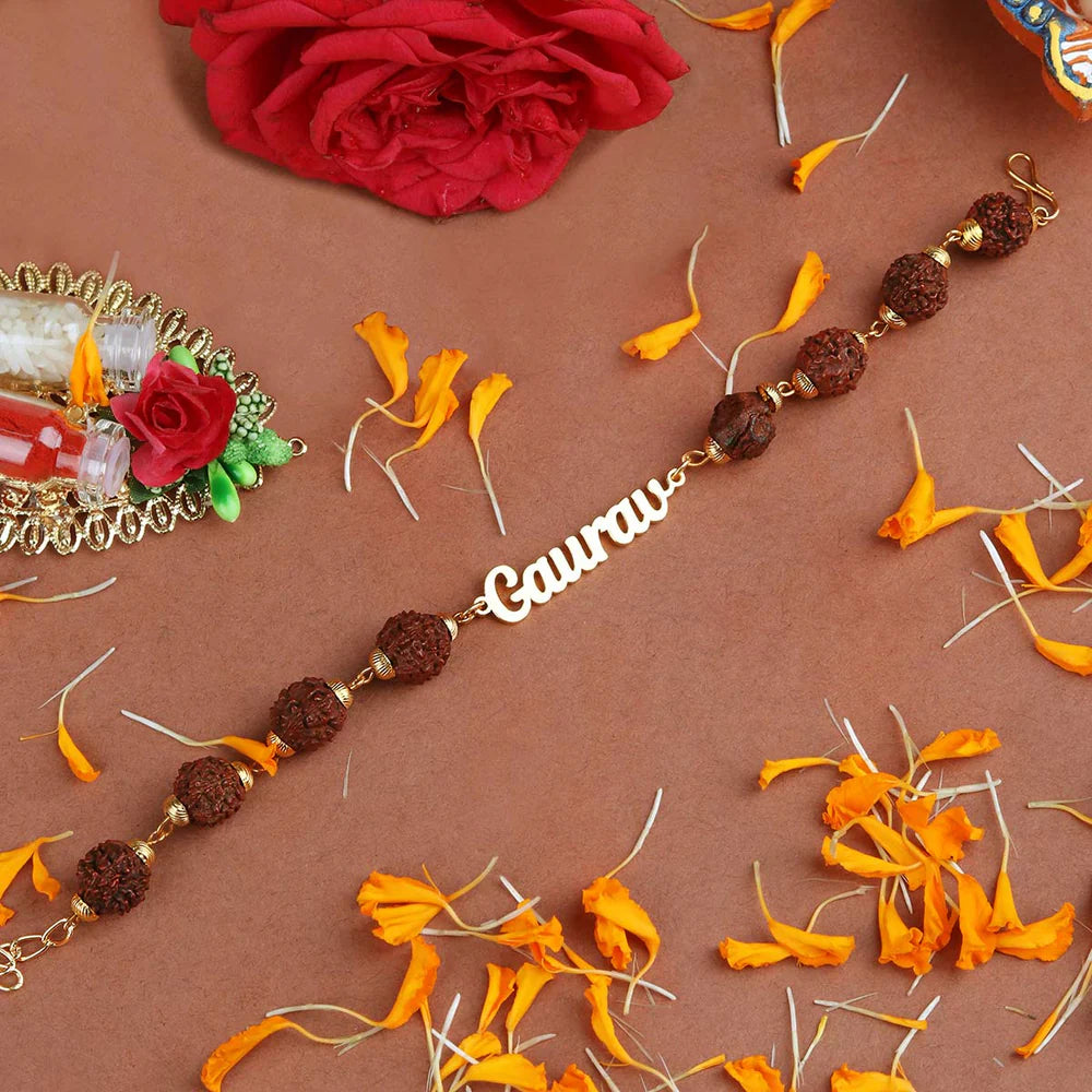 Personalized Rudraksh Chain Rakhi With Name