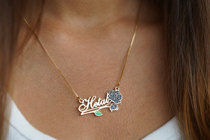 Enamel name necklace with Rose