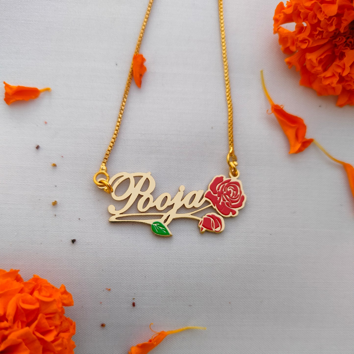 Enamel name necklace with Rose