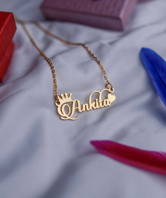 Crown Heart Name Necklace