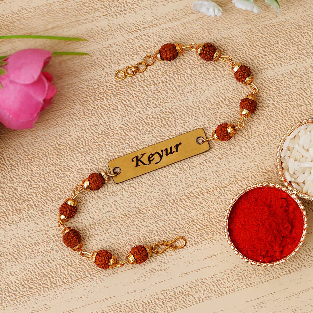 Personalized Rudraksh Chain Rakhi With Name Engraving