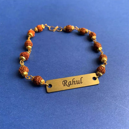 Personalized Rudraksh Chain Rakhi With Name Engraving