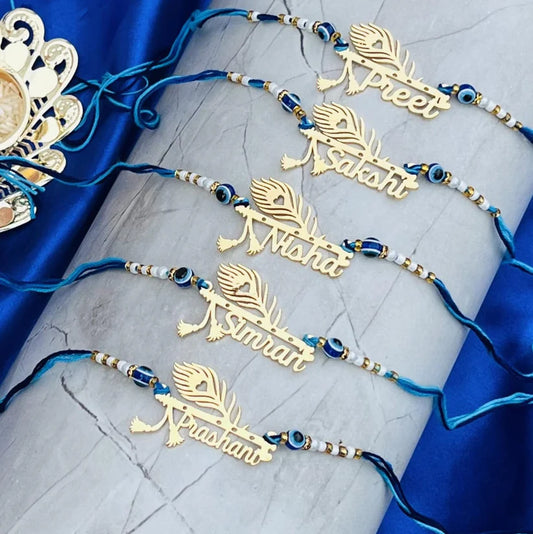 Personalized Morpankh Evileye Name Rakhi