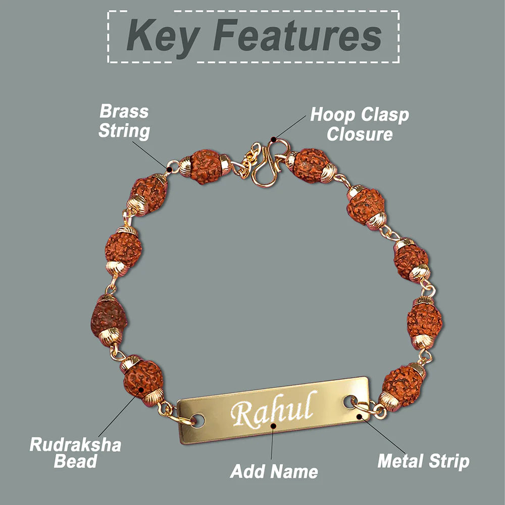 Personalized Rudraksh Chain Rakhi With Name Engraving