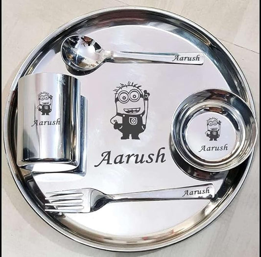 Stainless Steel Customized Round Thali Set for Kids